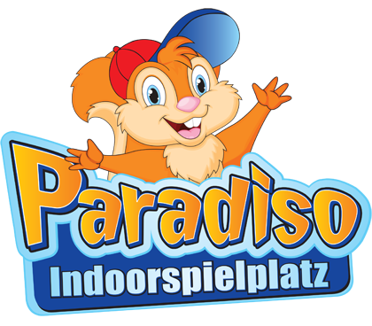 Paradiso Indoorspielplatz Logo mit Eichhörnchen Maskottchen